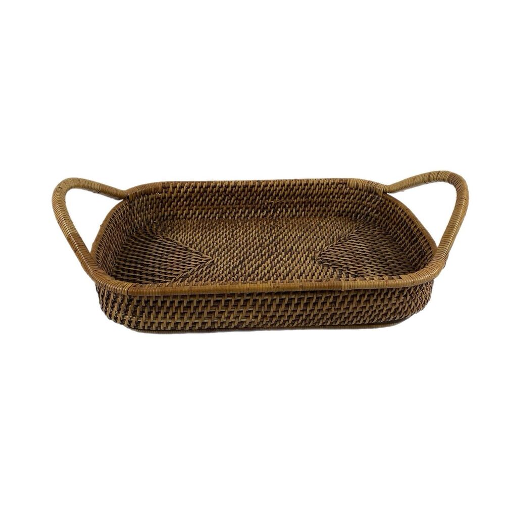Woven Selections Serving Basket Tray By Pampered Chef Wicker 15”x10”